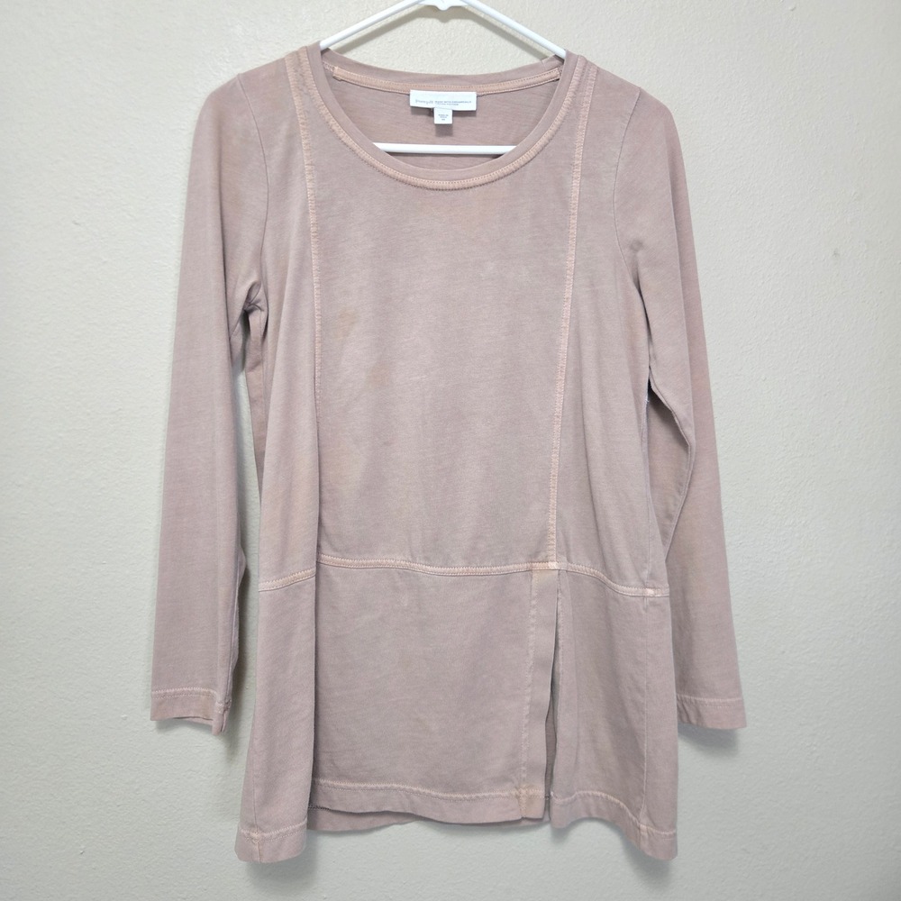 Pure Jill J. Jill Organic Cotton Seamed Tunic Top Tan XS Long Sleeve 217141